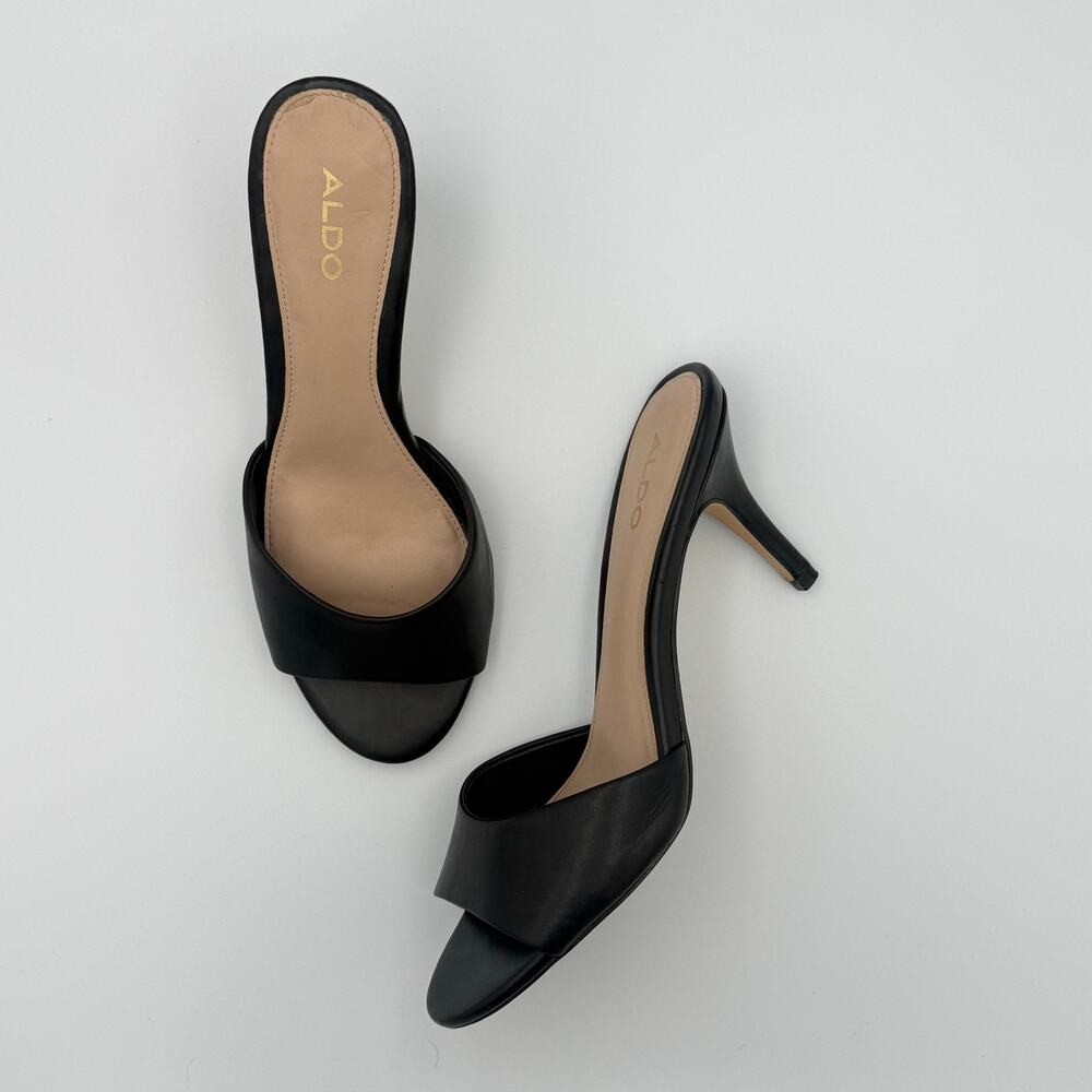 Aldo Black Leather Mule Kitten Heels